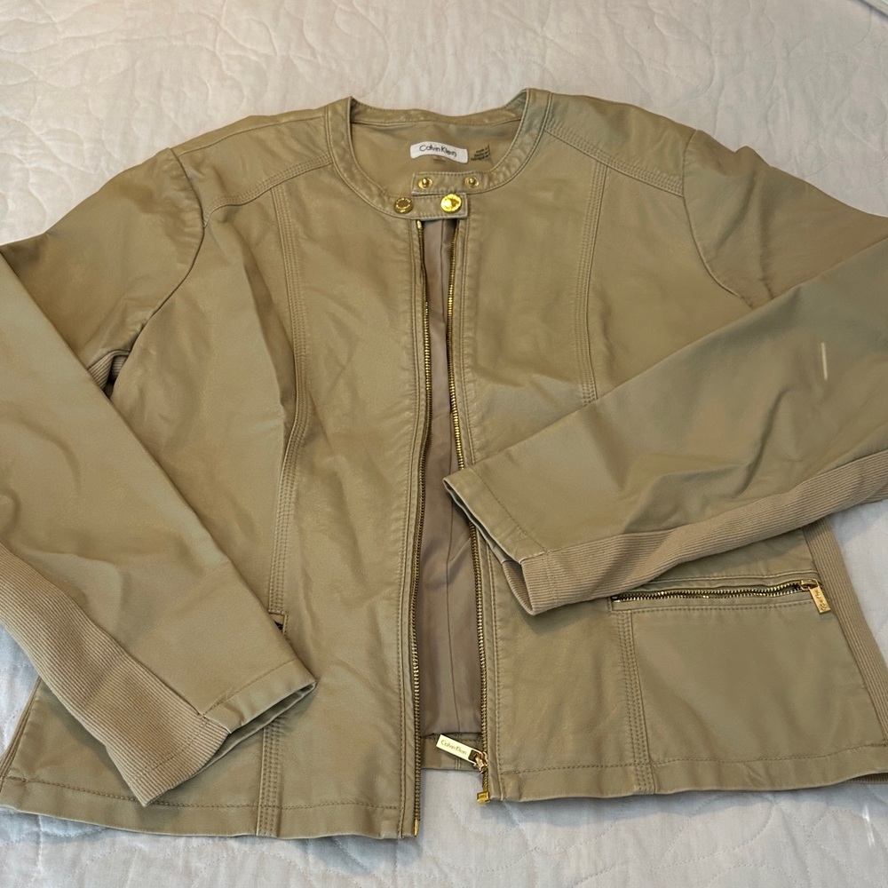 Calvin Klein Women's Beige Faux Leather Jacket